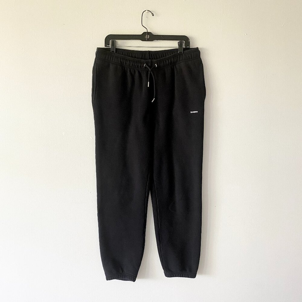 SANDRO BLACK SWEATS WHITE BRAND LOGO ON LEG / SZ L